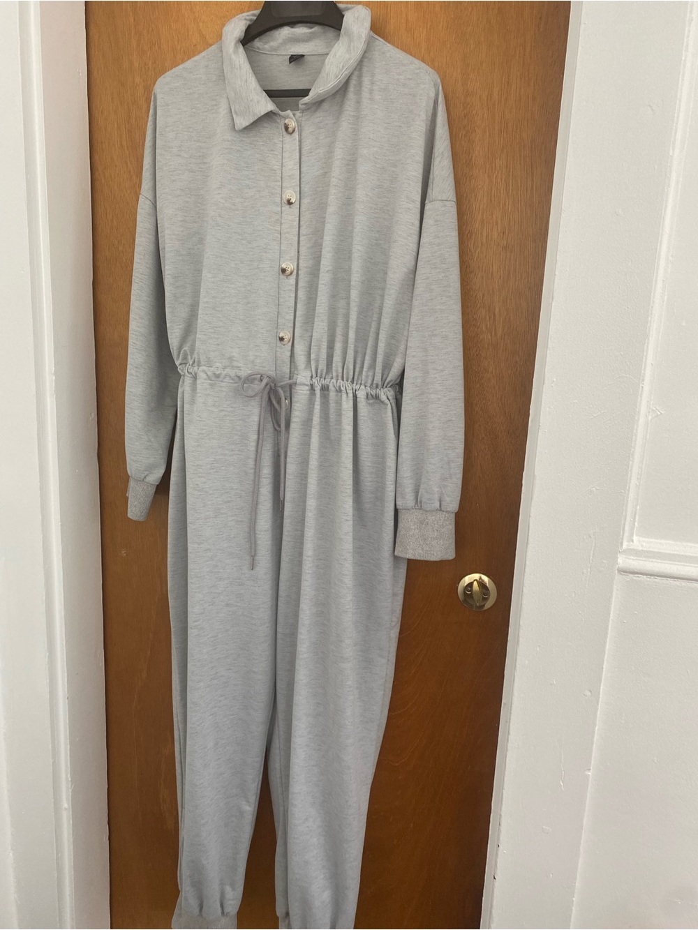 SHEIN Light Gray Button-Front Drawstring Jumpsuit